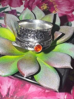 Silver Garnet Spinner Ring